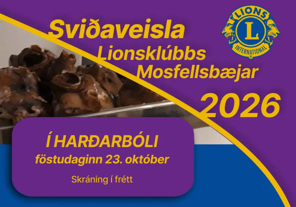 Sviðaveisla Lions í Mosfellsbæ verður í Harðarbóli - upplýsingar um skráningu í frétt